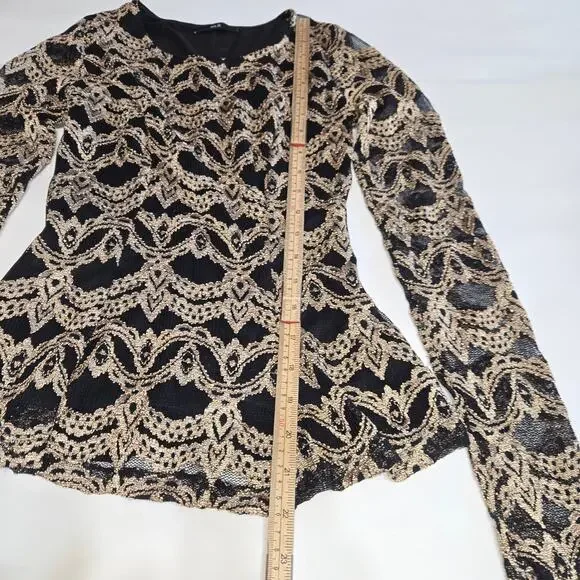 Alt B Womens Small Peplum Top Metallic Lace Romantic Soft Glam Dark Feminine - Picture 6 of 11